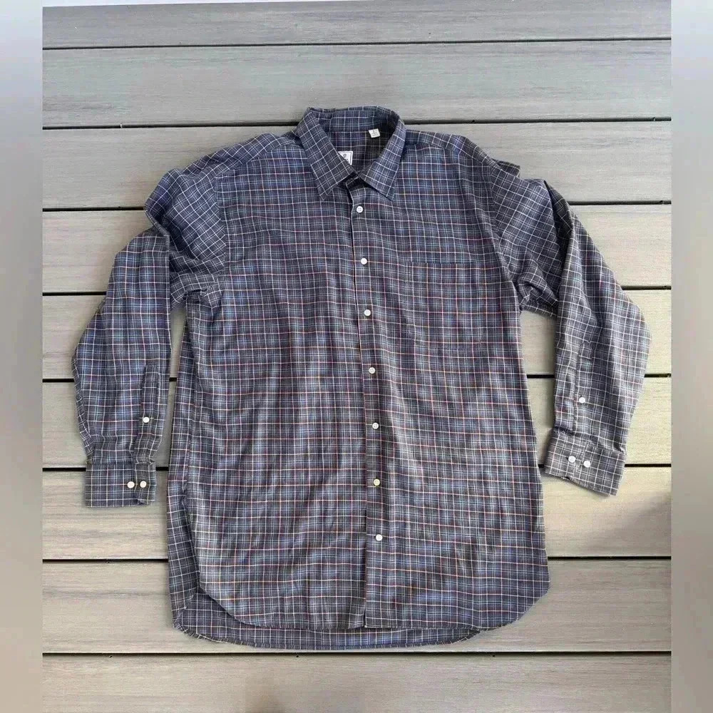 Peter Millar Men’s Blue Navy Plum Plaid Button Down Shirt Size Large 100% Cotton